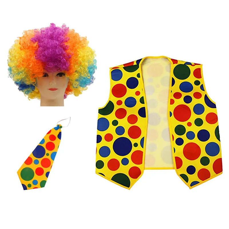 Clown Costume - Nose Wig Bow Tie Shoes Headband Gloves Hat Stockings and Vest Dress Up Cosplay Props Accessories