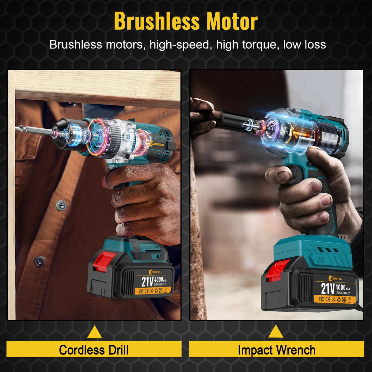 CONENTOOL 21V 520N.m Brushless Electric Impact Wrench Drill Driver Power Tool Combination 120N.m Drill Screwdriver with Battery