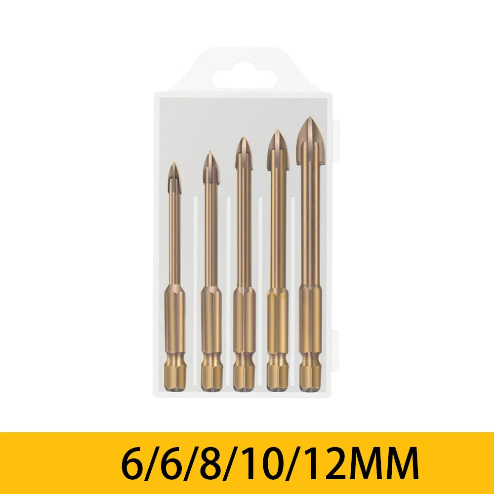 5/6Pcs Set Cross Hex Tile Drill Bits Set for Glass Ceramic Concrete Carbide Hole Opener Brick Hard Alloy Triangle Bit Tool Kit