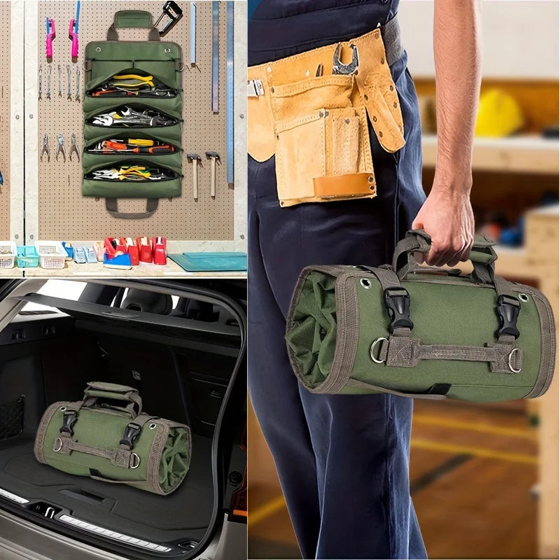 Tool Kit Storage Bag, Heavy-duty Tool Storage Bag, Portable Tool Storage Box with 2 Detachable Zipper Pockets