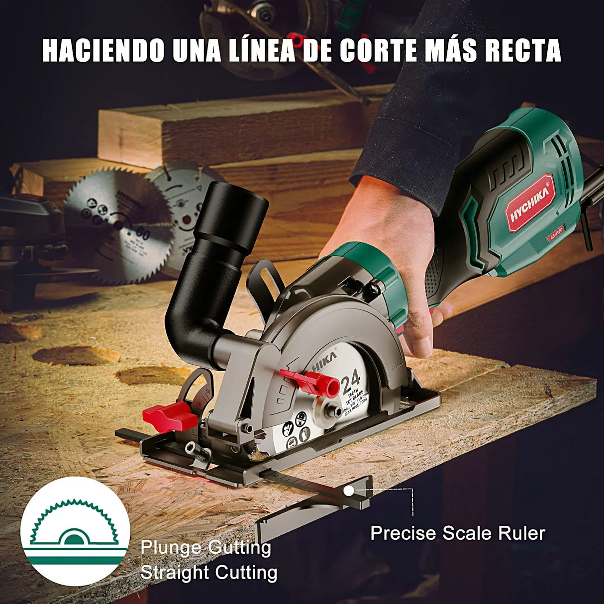 HYCHIKA 750W Circular Saw with 3 Saw Blades 48mm Cutting Depth Power Tools for Cutting Wood Soft Metal Tiles and Plastic