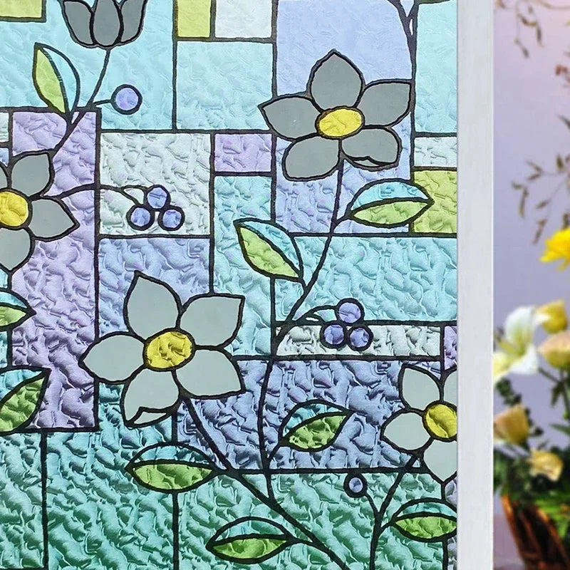 2/3m Flower Window Film Vinyl Opaque Glass Film Privacy Protection Glass 3D Stickers Stained Window Glass Films Home Decoration