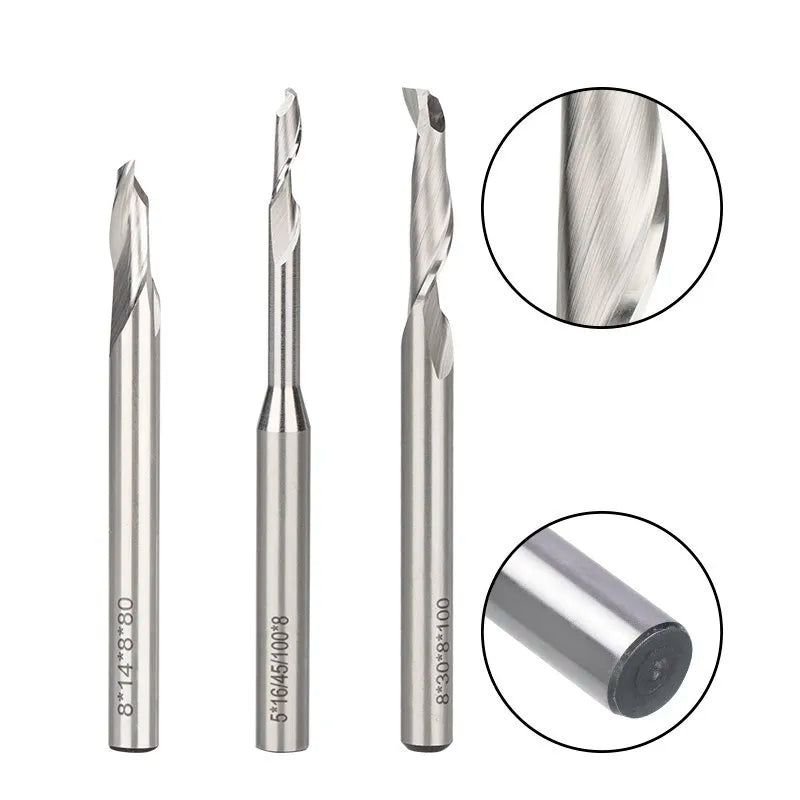 Single Flute HSS Milling 8mm Shank Router Engraving/Cutter Drill Bit With Carbide Spiral End Mill For Aluminium and UPVC