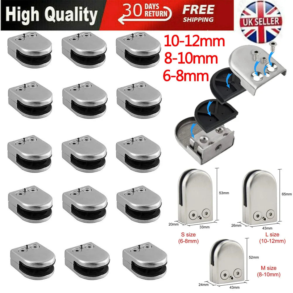 12pcs 6-12MM Glass Clamp Stainless Steel 304 Clip Flat Back Bracket For Balustrade