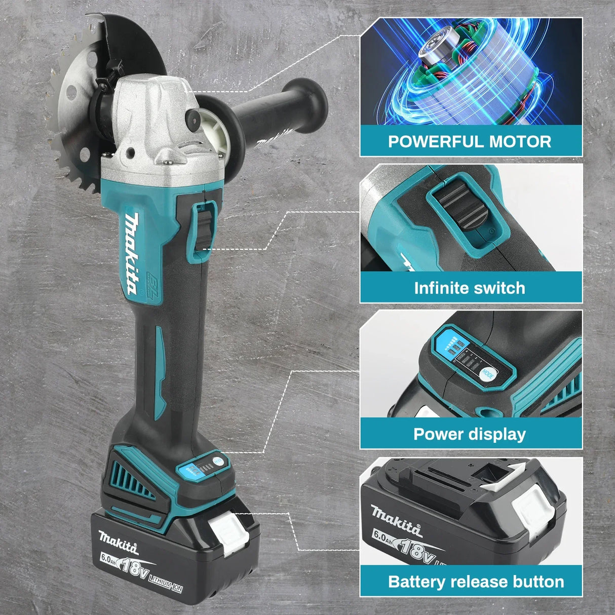 Makita DGA404 18V Brushless Lithium ion Angle Grinder with 125mm Large diameter Grinding Wheel rounder for Cutting and Polishing