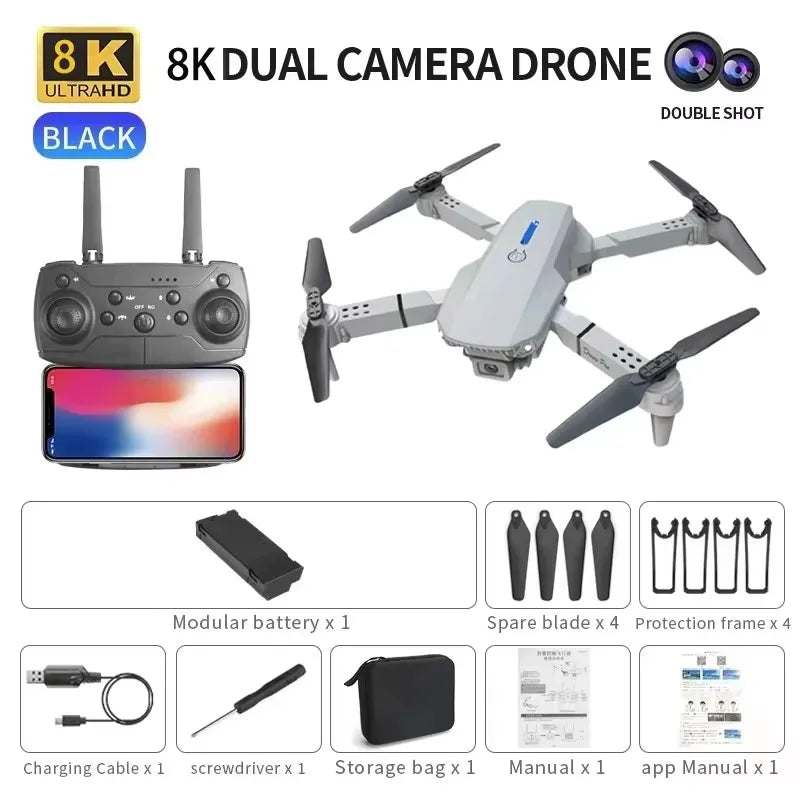 2026 New E88PRO Drone 8K 5G HD Dual Camera Aerial Photography Remote control screen display Control Aircraft Quadcopter Toy gift