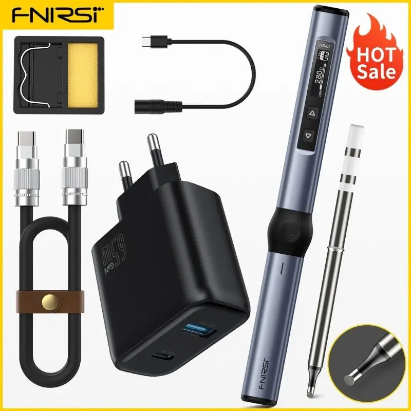 FNIRSI HS-01 Adjustable Temperature Soldering Iron DC 24V 80-420℃ Welding Solder Rework Station PD 65W Portable Repair Tool