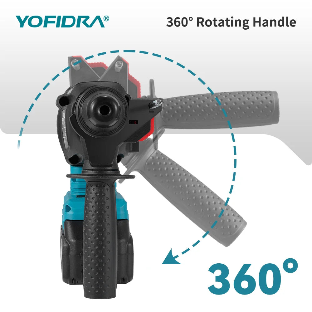 YOFIDRA Brushless Electric Hammer Impact Drill 26MM Cordless Woodworking Impact Drill Power Tools Set For Makita 18V Battery Pin
