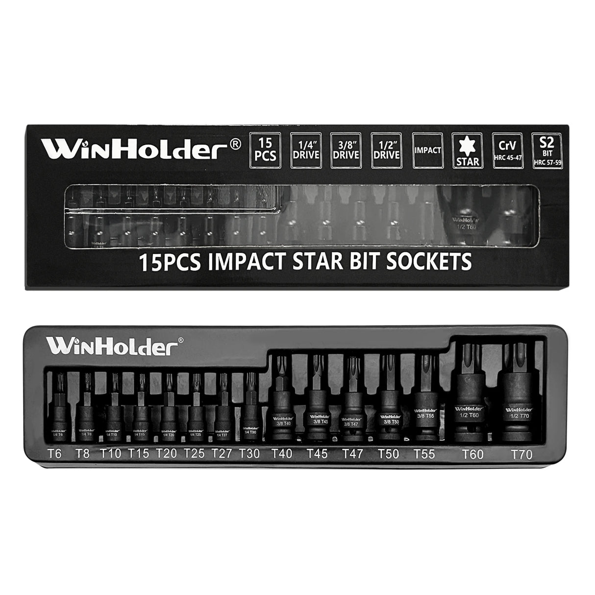 15Pcs/Set Impact Torx Bit Socket Set 1/4" 3/8" 1/2" lnch Drive Tools T6 To T30 TRX-Star Bits Sockets For Garage Repair Kit