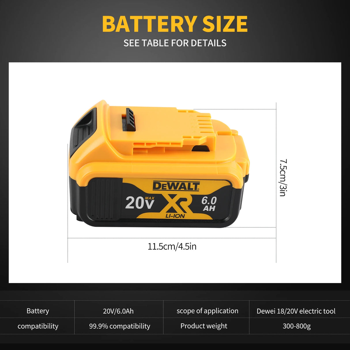 DEWALT 20V 6.0AH Original Backup Lithium Battery DCB206 (3 - pack) - Long - lasting Power, Worry - free Charging