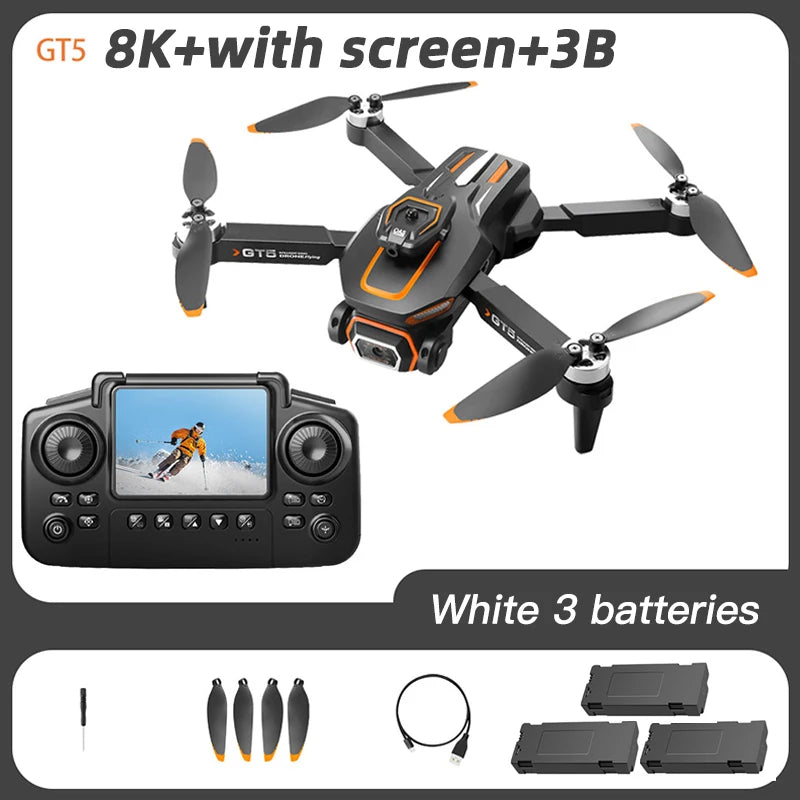Lenovo GT5 Mini Drone 4K Professional 8K HD Camera RC with screen Brushless Optical flow Quadcopter Obstacle Avoidance toy