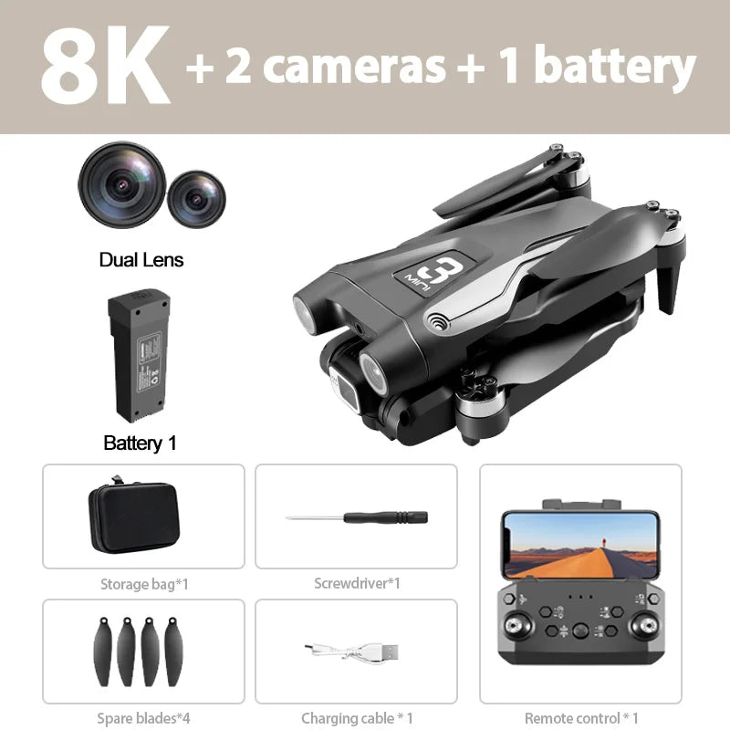 Lenovo Z908 8K Foldable RC Drone 3-Sided Obstacle Avoidance Optical Flow ESC Brushless Quadcopter For Adults