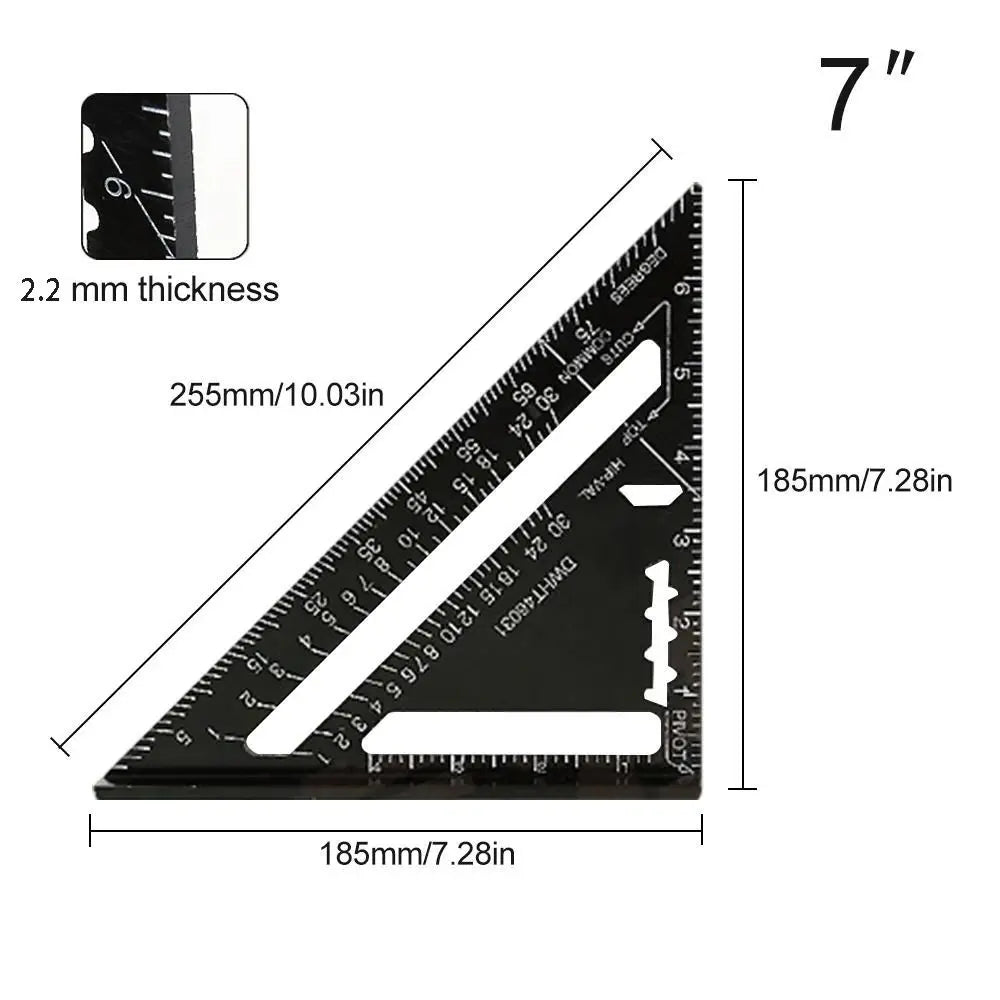 New 7Inch Triangle Ruler Measurement Tool Aluminium Alloy Carpenter Tools Inch Metric Angle Ruler Speed Square Woodworking Tools