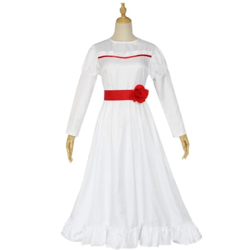 Conjing Doll Annabelle child Cosplay Costume Bride of Chucky Annabelle White Dress Adult Women Halloween Scary Outfits Suit