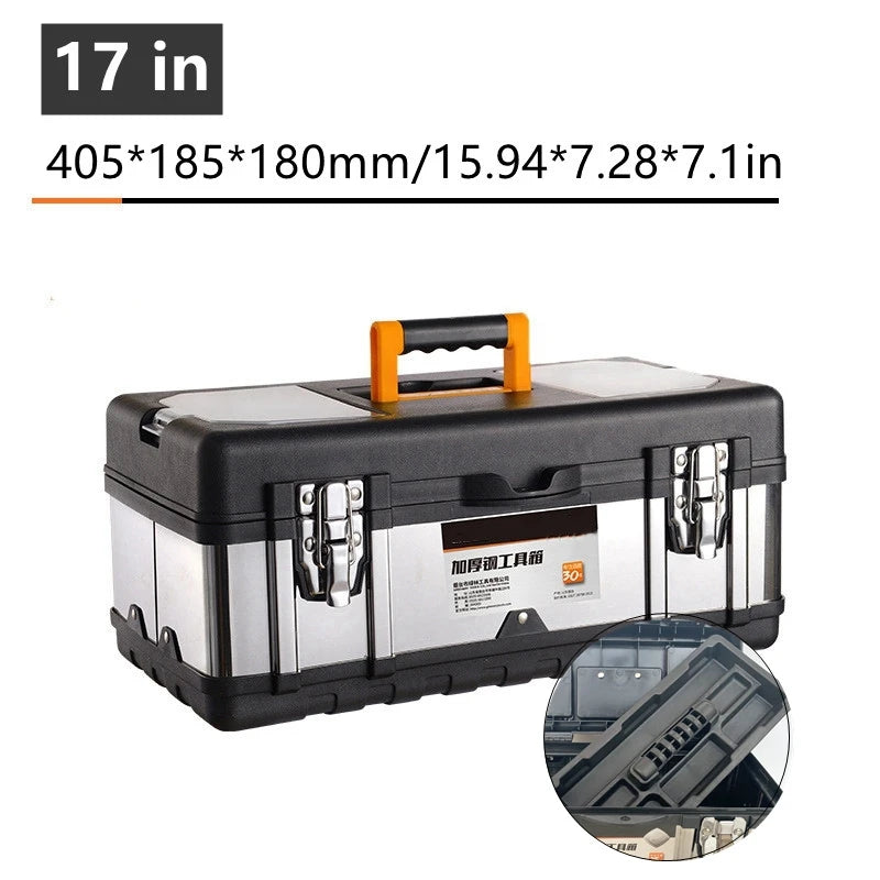 Household portable stainless steel tool box storage box industrial grade empty large toolbox suitcase metal tool organizer box