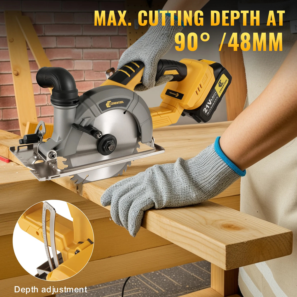 CONENTOOL 21V Batteries 1/2pcs Cordless Brushless Electric Circular Saw 165mm Blade 45° Oblique Cut 90° Cutting Tool for Makita