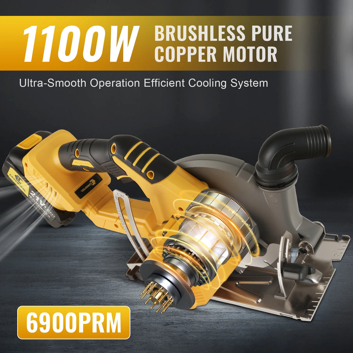 CONENTOOL 21V Batteries 1/2pcs Cordless Brushless Electric Circular Saw 165mm Blade 45° Oblique Cut 90° Cutting Tool for Makita