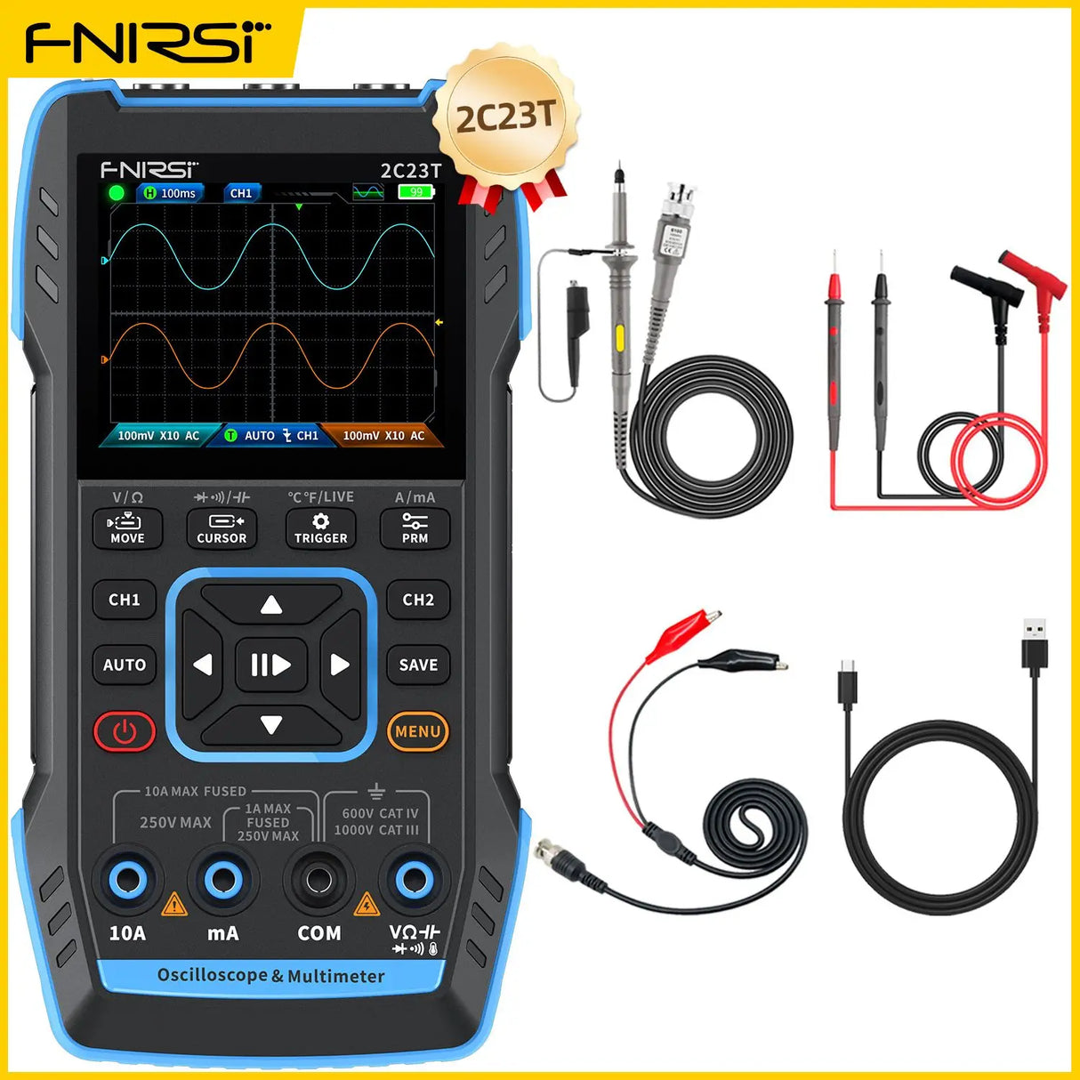 FNIRSI 2C23T 2C53T Upgrade 50MHz Handheld Digital Oscilloscope Multimeter Signal Generator 3 in 1 Dual Channel Automotive Tools