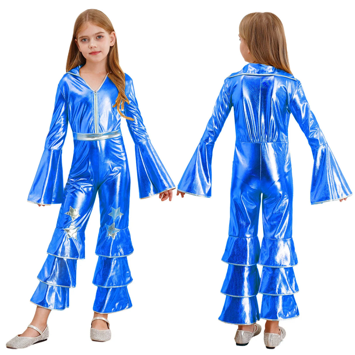 Girls Hippie Costume Cosplay Vintage 60s 70s Disco Stage Performance Dancing Jumpsuit Carnival Shiny Singer Hippies Costumes