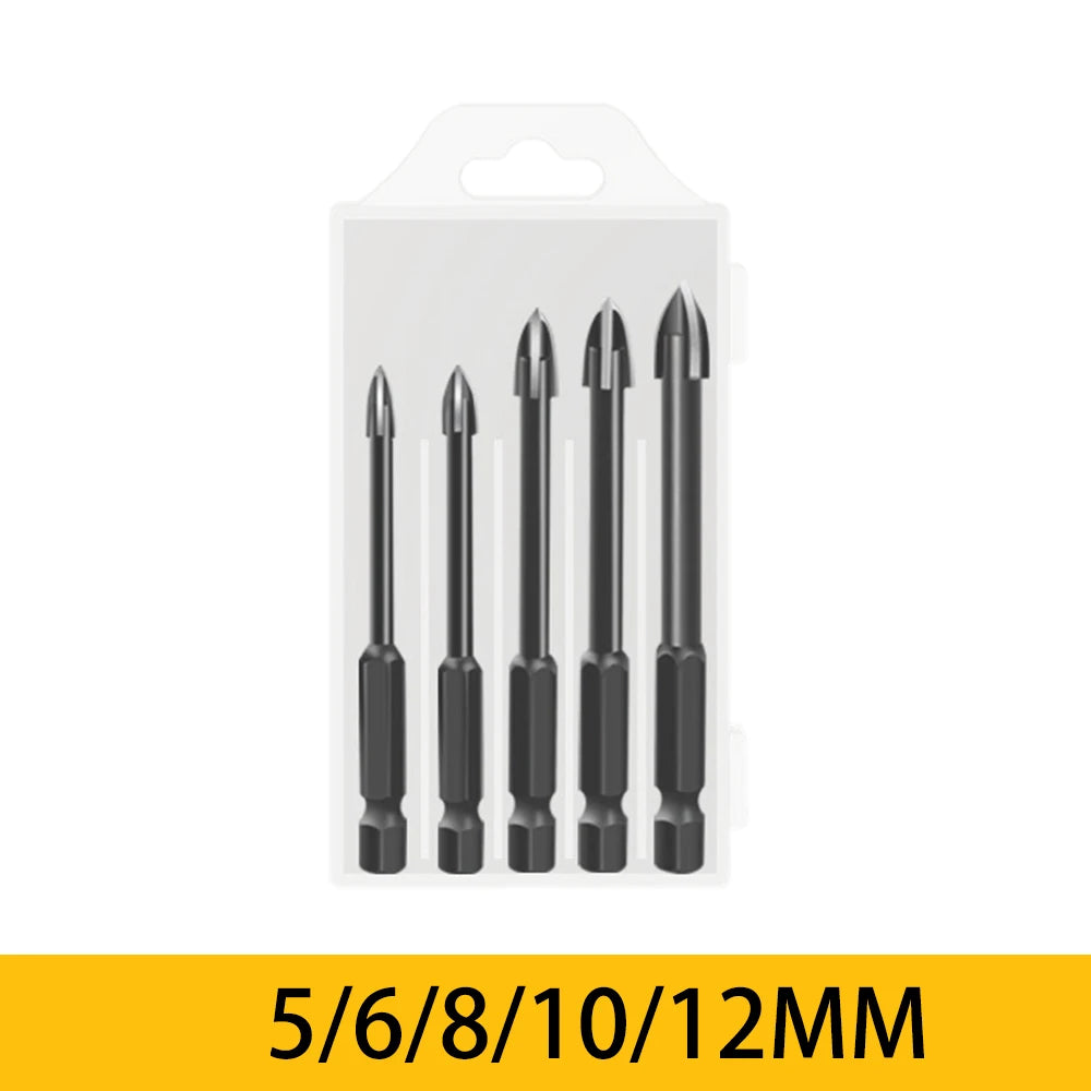 5/6Pcs Set Cross Hex Tile Drill Bits Set for Glass Ceramic Concrete Carbide Hole Opener Brick Hard Alloy Triangle Bit Tool Kit