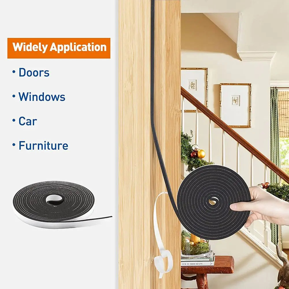 2M/Roll Foam Door Window Sealing Strip Weather Stripping Self-Adhesive Soundproof Windproof Dustproof Draught Excluder