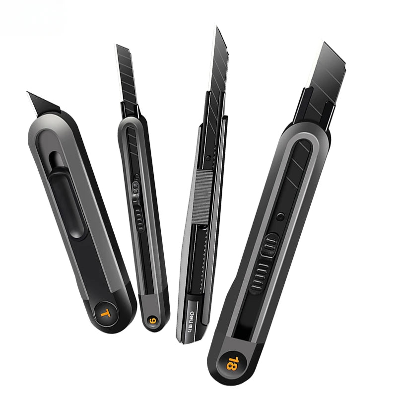 Deli Snap-off Utility Knife Retractable Box Cutters 9mm 18mm High Carbon Steel Blades Auto Lock, for Office Supplies Stationery