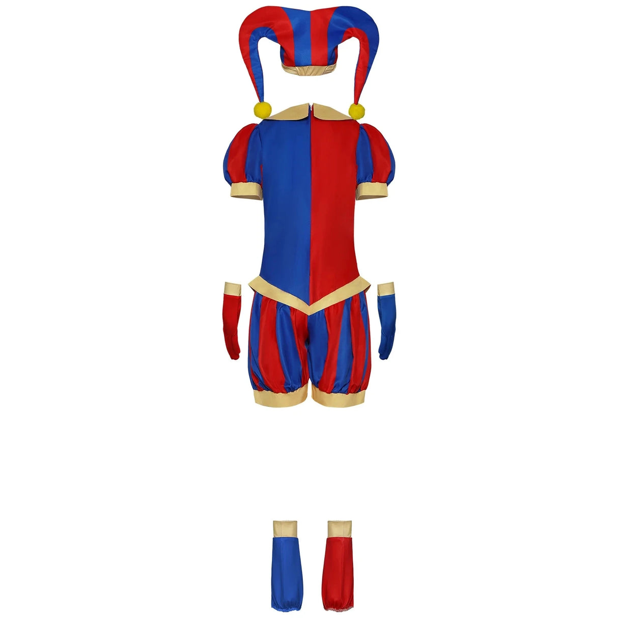 Costume de Cosplay de Clown pour femmes adultes, costume de bouffon, combinaison et chapeau bleu rouge avec gants et chaussettes