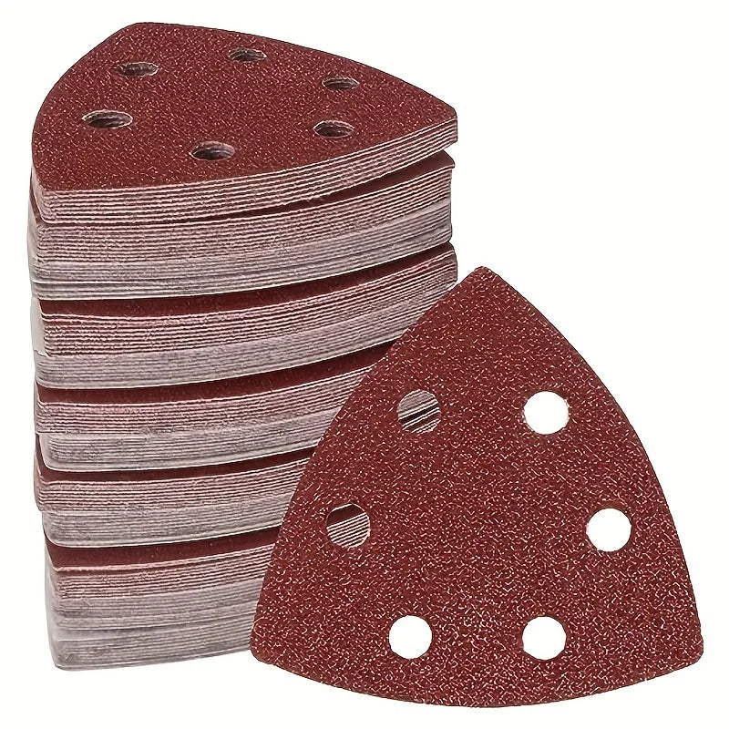 60pcs Triangle Sanding Pads - 6 Holes, 60/80/120/180/240/320 Grits For Delta Sanders/Multi-Sanders - Perfect For Your Toolbox!