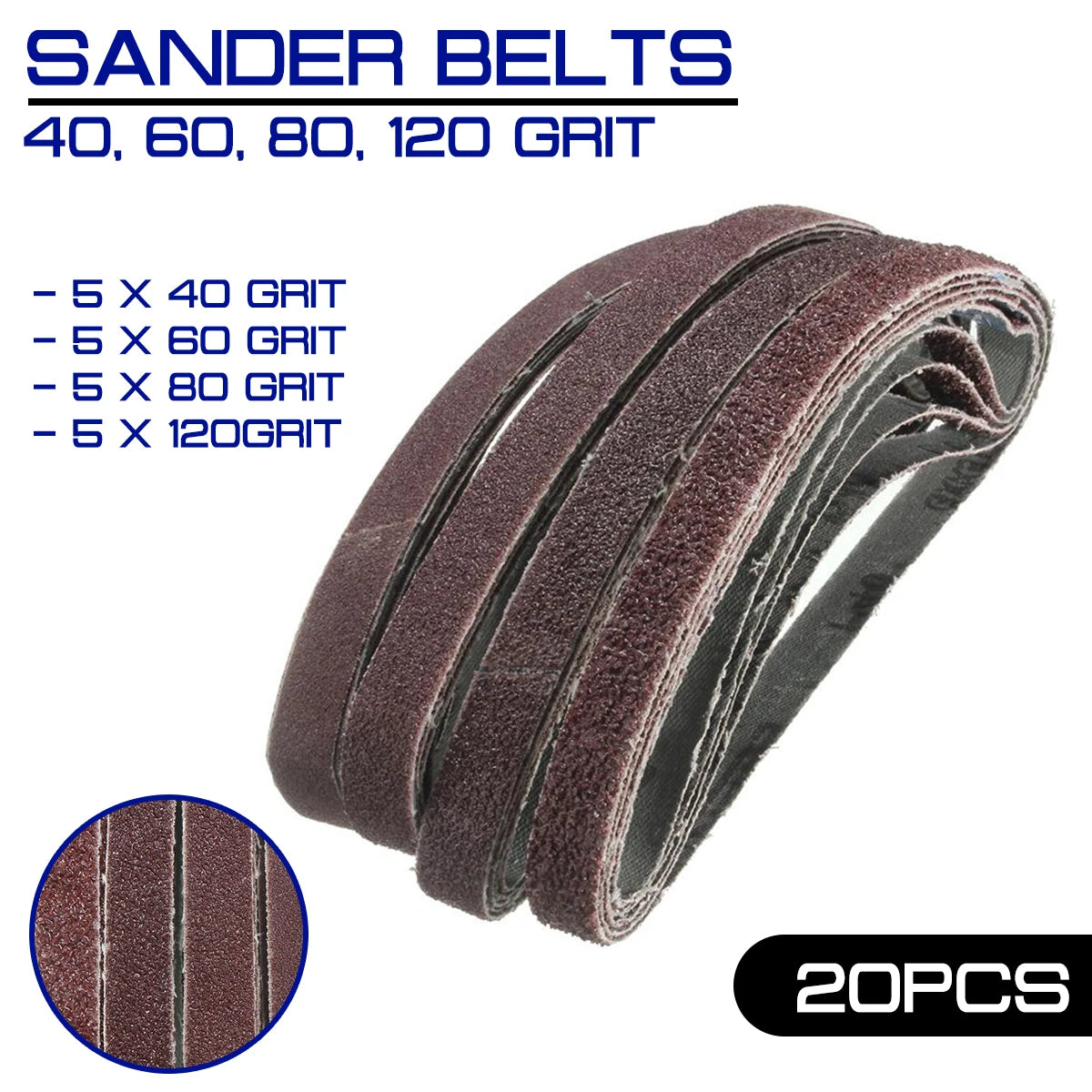 20pcs/Pack for Air Belt Sander Powerfile Sanding Sander 13mm x 457mm Belts Paper Mixed Grit 40 60 80 120