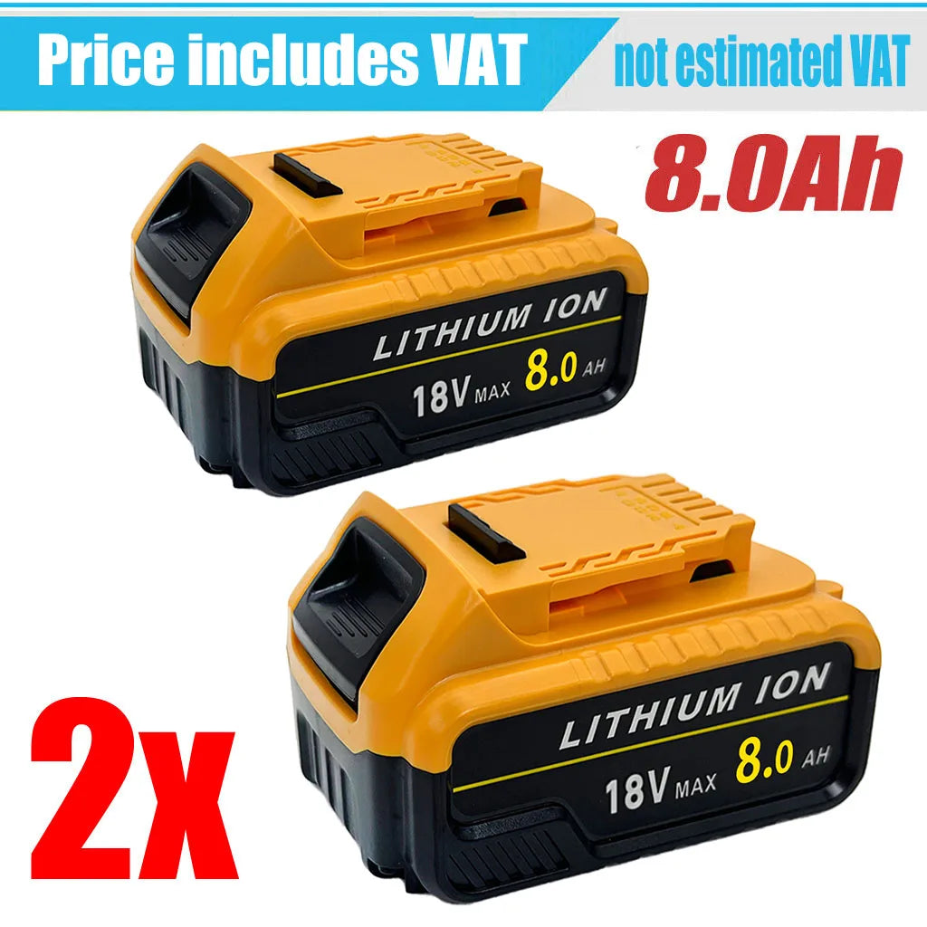 2Pack 8.0Ah Compatible with Dewalt DCB184 18V XR slide Li-Ion Battery DCB182 DCB183 DCB180 DCB200 Lithium-Ion Power Tool Max