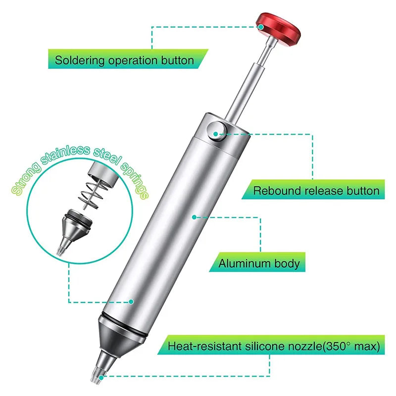 Solder Sucker No Clog Desoldering Pump for Solder Removing with Replaceable Heat Resistan Silicone Sucking Nozzle