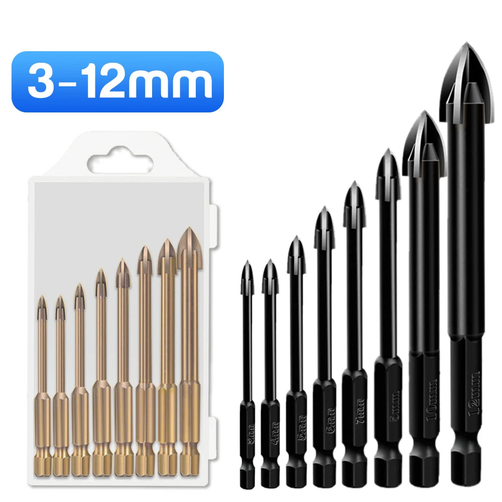 5/6Pcs Set Cross Hex Tile Drill Bits Set for Glass Ceramic Concrete Carbide Hole Opener Brick Hard Alloy Triangle Bit Tool Kit