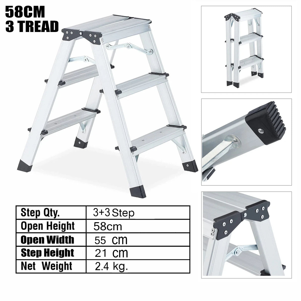 2/3 Step Folding Ladder Lightweight Aluminium Ladder Non-Slip Herringbone Ladder Wide Platform Steps for Working Household