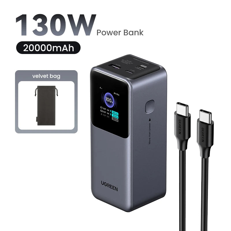 UGREEN 20000mAh portable power bank 130W fast charging