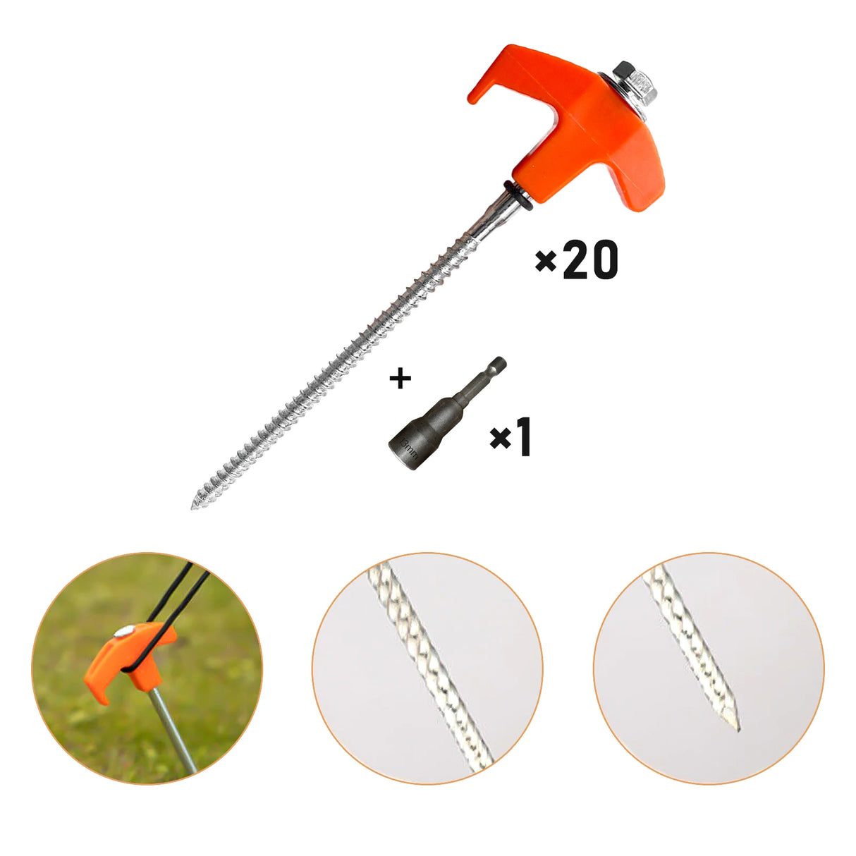 6/12/20/40Pcs Outdoor Camping Screw Pegs Tent Drill In Drill Top with Hex Socket Heavy Duty Ground Pegs Awning Pegs Tent Pegs