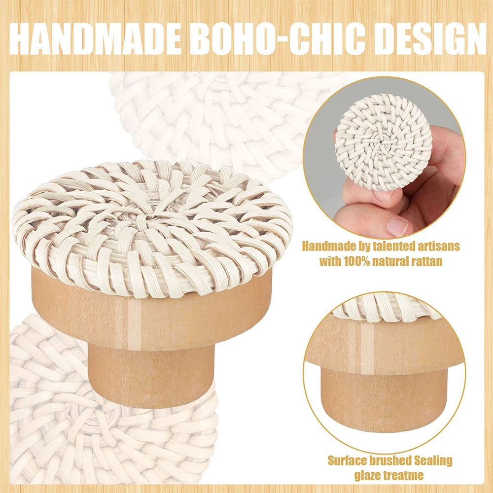 1-24pcs Rattan Wooden Handles Round Handmade Cabinets Drawer Pulls Wood Kitchen Cupboard Wardrobe Door Dresser Knobs