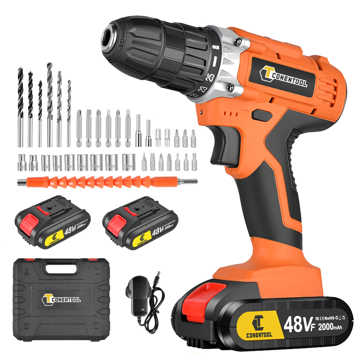 Electric Screwdriver 48V Lithium-Ion, 36Pcs Cordless Drill Driver Set, LED Work Light, Electric Drill Quick Changer Power Tool
