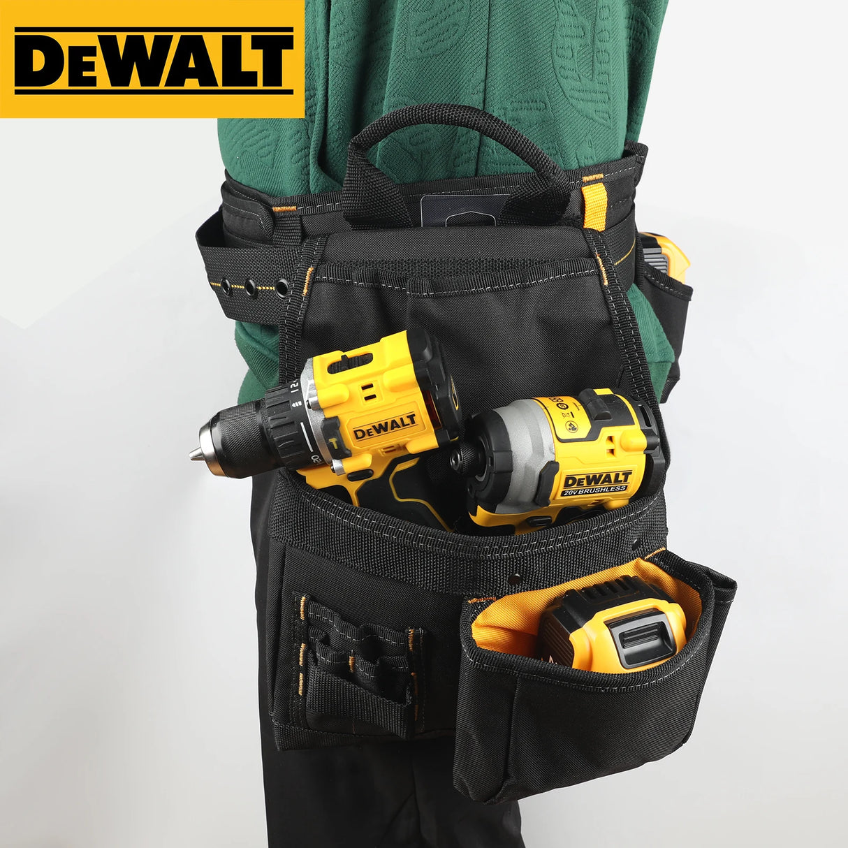 DeWalt Multi-Pocket Tool Waist Pack-Durable, Adjustable Belt, Hammer Loop, Organizer for Tools & Accessories, Lightweight Design