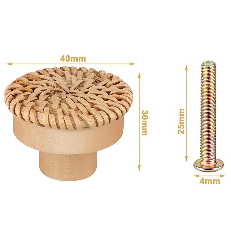 1-24pcs Rattan Wooden Handles Round Handmade Cabinets Drawer Pulls Wood Kitchen Cupboard Wardrobe Door Dresser Knobs