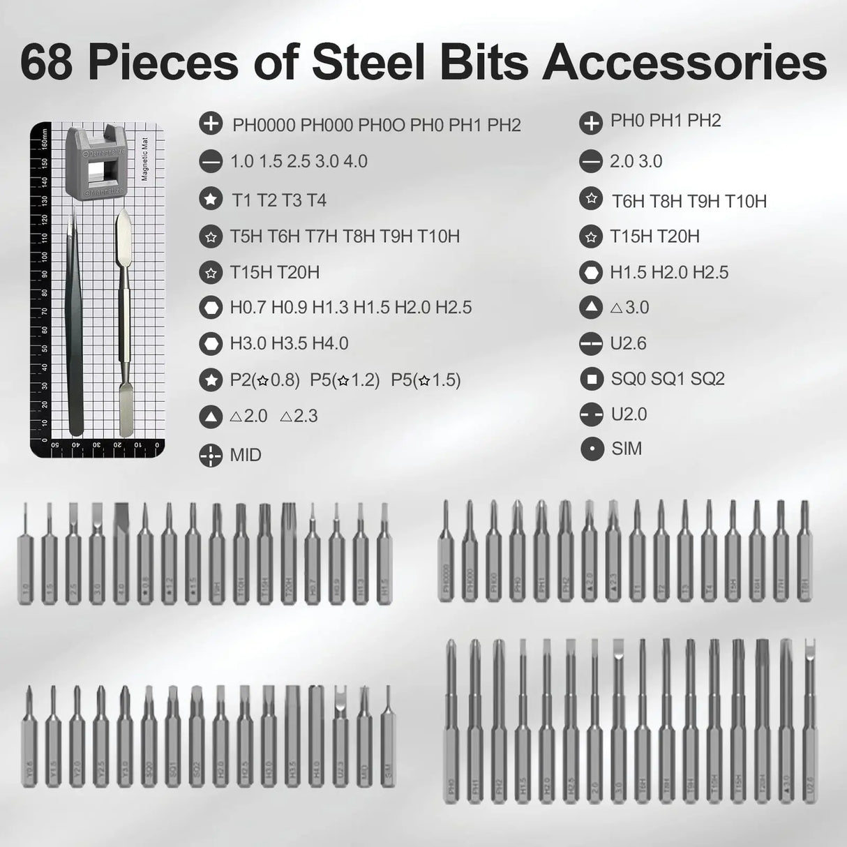 Precision Electric Screwdriver Set 68 in 1 Cordless 64 S2 Precision Drill Bits 5 Torque Settings LED Hand Repair Tool Kit