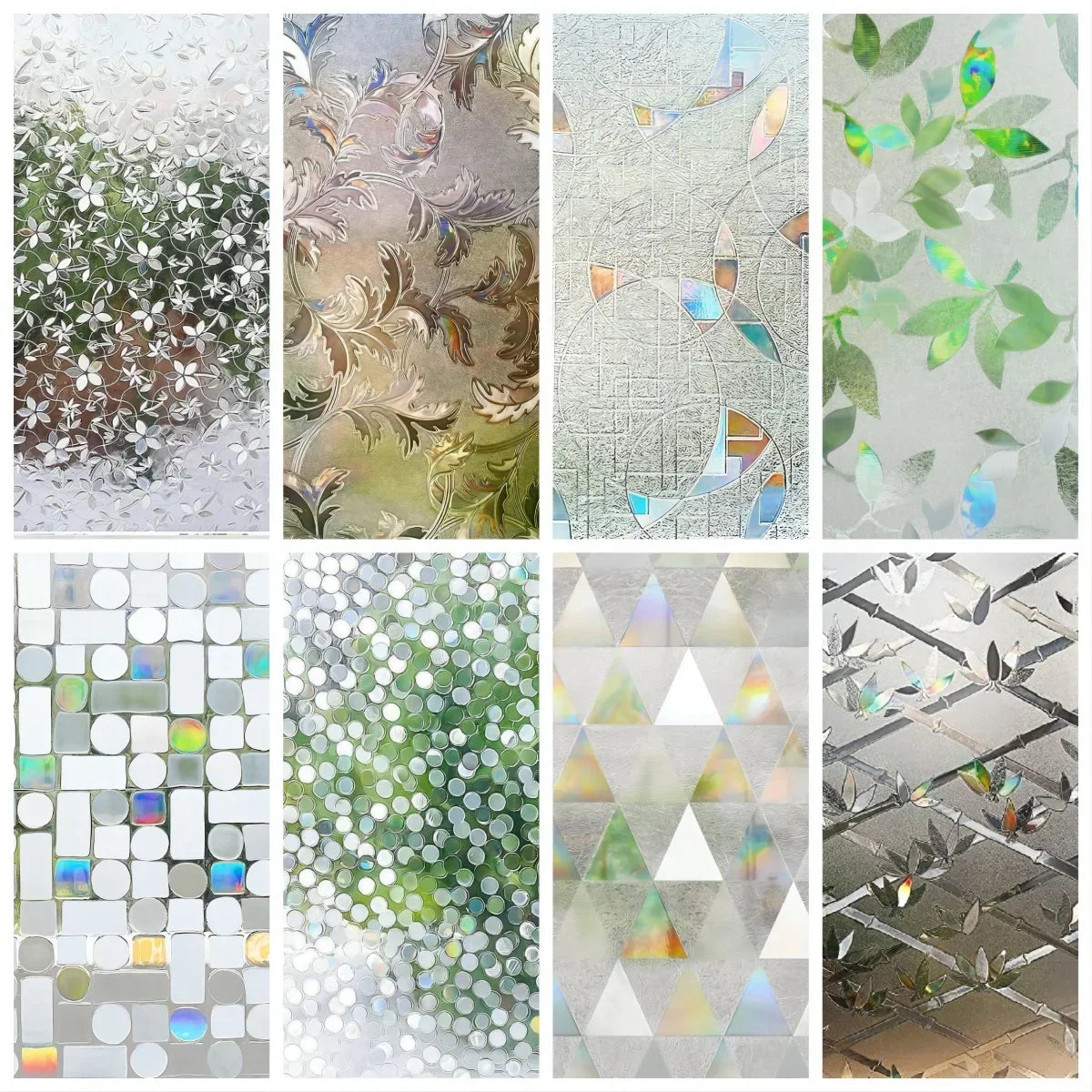 Privacy Window Film Rainbow Window Cling 3D Decorative Window Vinyl Stained Glass Window Covering Non-Adhesive Film Sun UV