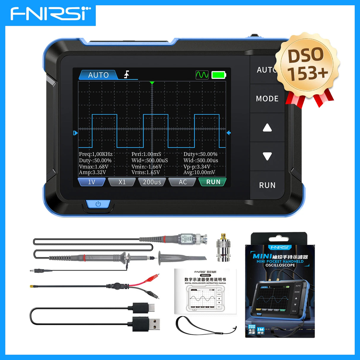 FNIRSI New DSO510 DSO152 DSO153 Mini Handheld Digital 2 IN 1 Oscilloscope Portable 48MS/s 10MHz Bandwidth Electronic Repair Tool
