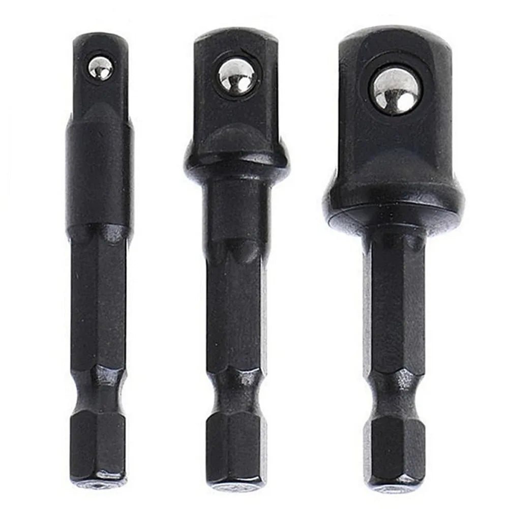 3Pcs Impact Socket Adapter 1/4 3/8 1/2 Inch Nut Driver Sockets Hex Shank Extension For Screwdriver Handle Tool