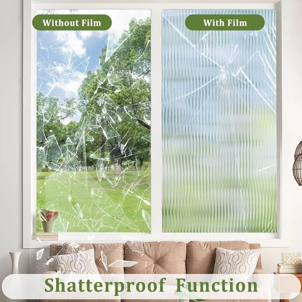 Reeded Glass  Window Privacy Film Frosted Window Vinyl 3D Decorative Window Decals Non Adhesive Bathroom Living Room
