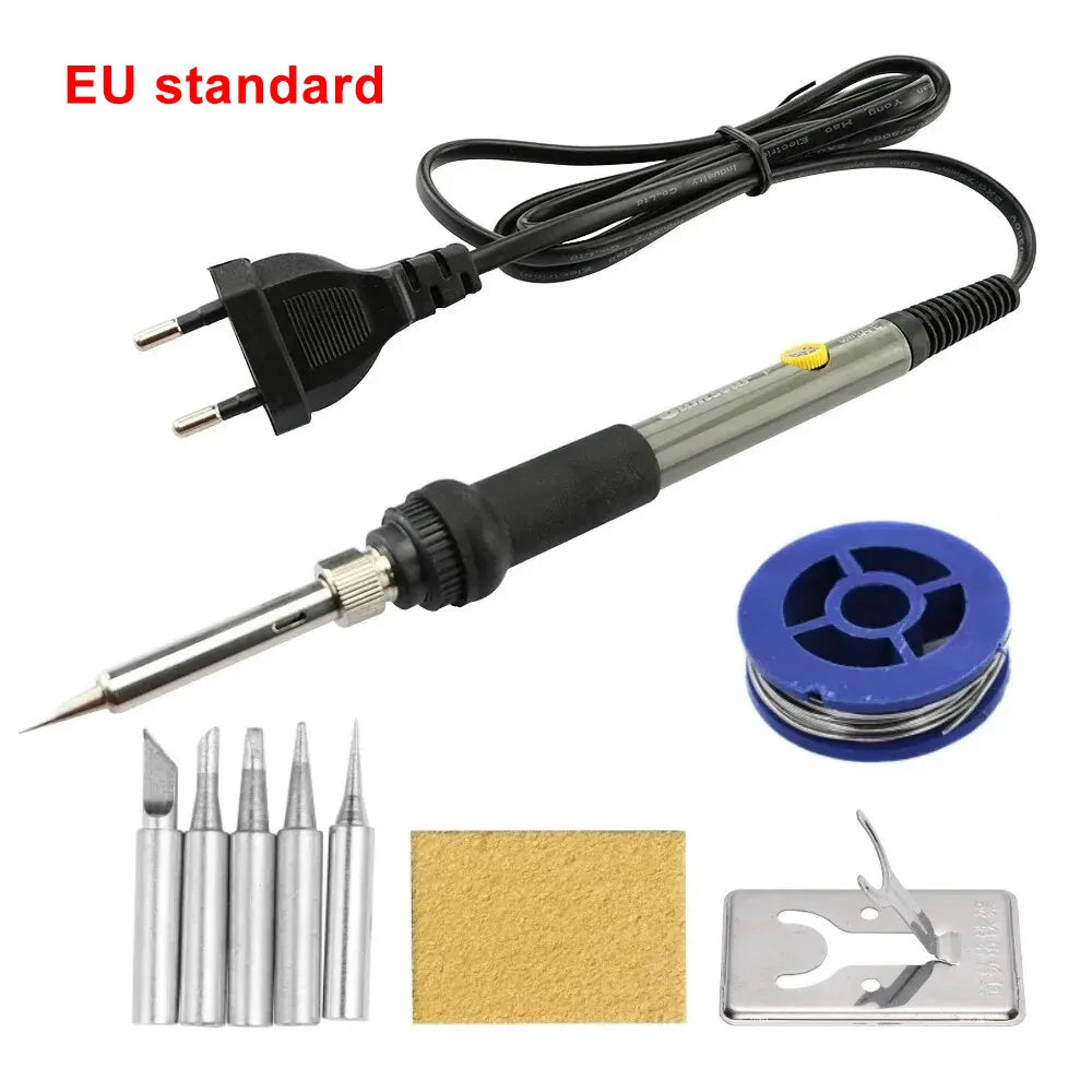 60W Adjustable Temperature Electric Soldering Iron EU 220V / US 110V Welding Iron Rework Station Heat Pen Tips DIY for Repairing