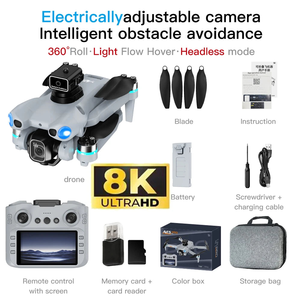 8K HD Mini Drone 2026 New AE5 Pro 4.5" Screen Control 20 Min Battery Headless Mode 360° Flip Quadcopter Helicopter Kid Toy Drone