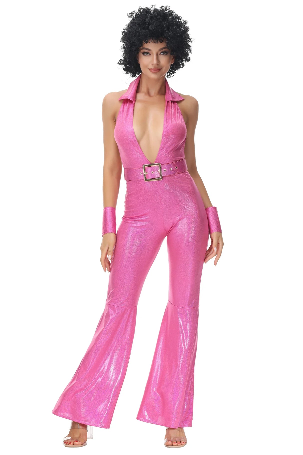 Woman Sexy 70s 80s Hippie Costume Carnival Halloween Party Vintage Rock Disco Fancy Dress Up Hippie Cosplay Jumpsuit