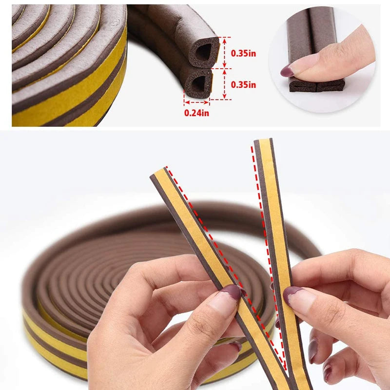5/10 Meters Self-adhesive Door Bottom Sealing Strip Glass Window Foam Sound Insulation Strip Anti-collision Rubber Sealing Tape