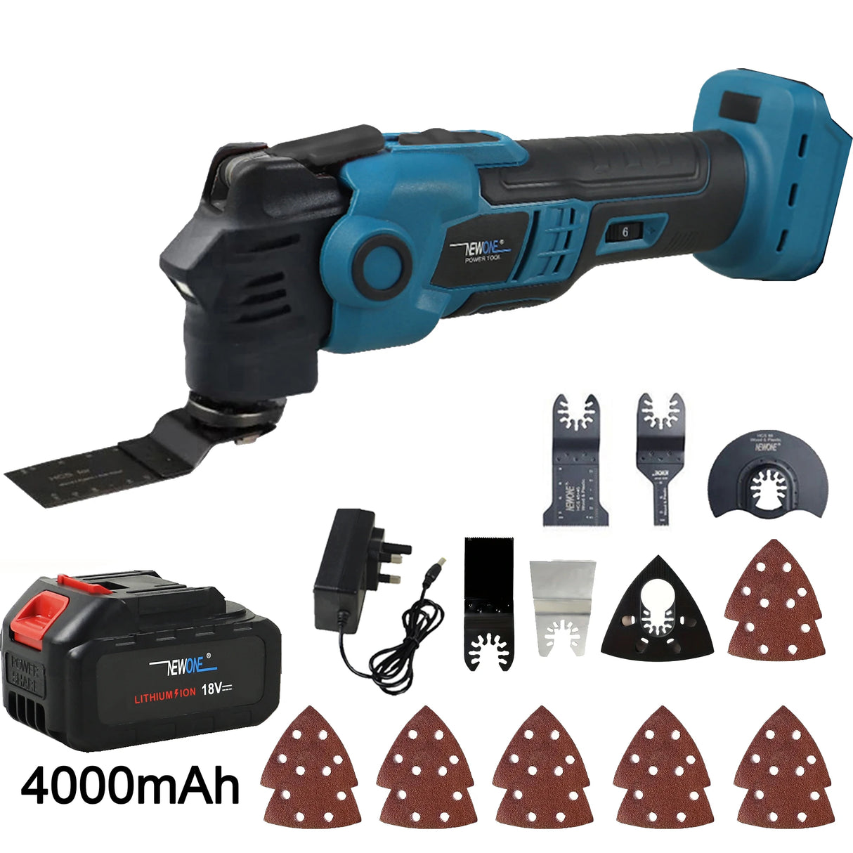 NEWONE 18V Brushless Oscillating Tool, Max Quick-release Anti-vibration Oscillating Multi-Tool, 6 Variable Speed Cordless Tool,