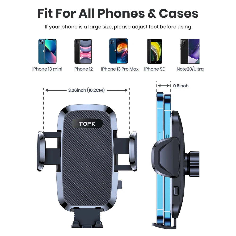 TOPK Car Phone Holder Universal Phone Mount for Car with Hook Clip Air Vent Car Mount 360° Rotation for Mobile Phones
